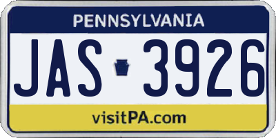 PA license plate JAS3926