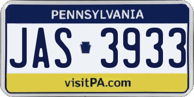 PA license plate JAS3933