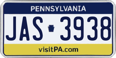 PA license plate JAS3938