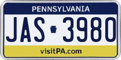 PA license plate JAS3980