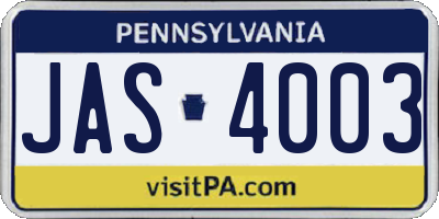 PA license plate JAS4003