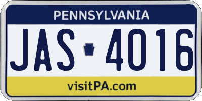 PA license plate JAS4016