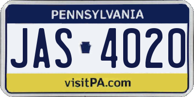 PA license plate JAS4020