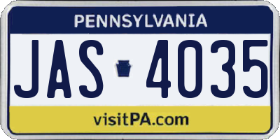 PA license plate JAS4035