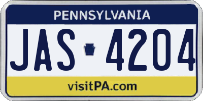 PA license plate JAS4204