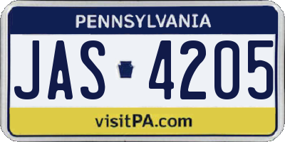 PA license plate JAS4205