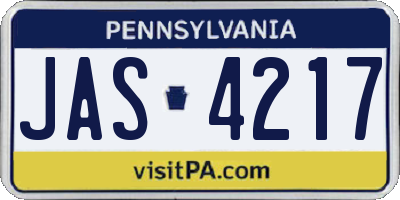 PA license plate JAS4217