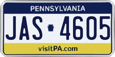 PA license plate JAS4605