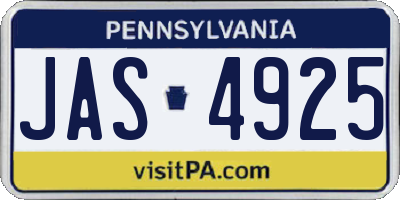 PA license plate JAS4925