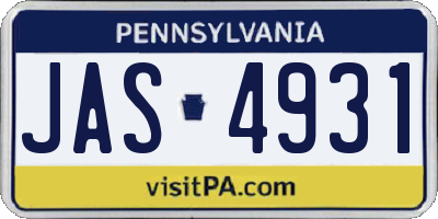 PA license plate JAS4931