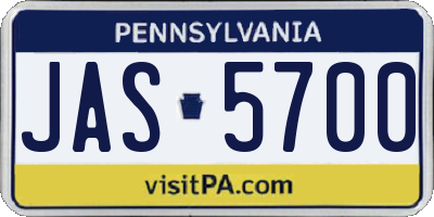 PA license plate JAS5700