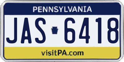 PA license plate JAS6418