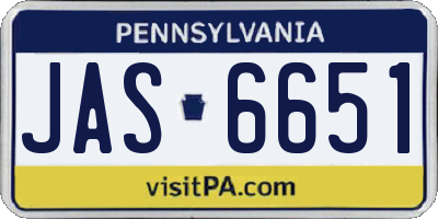 PA license plate JAS6651