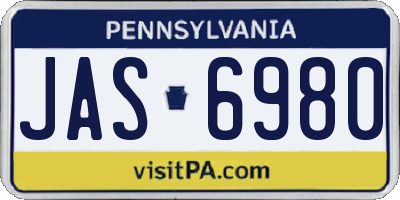 PA license plate JAS6980