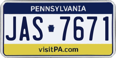 PA license plate JAS7671