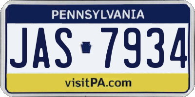 PA license plate JAS7934