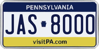 PA license plate JAS8000