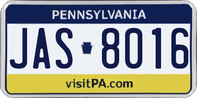 PA license plate JAS8016
