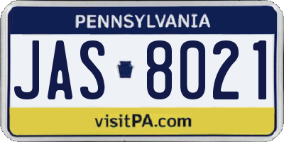 PA license plate JAS8021