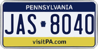 PA license plate JAS8040