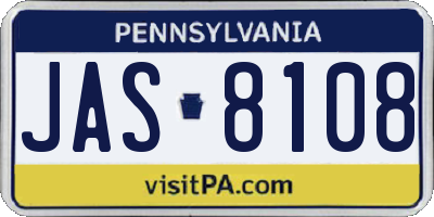 PA license plate JAS8108