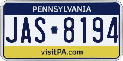 PA license plate JAS8194