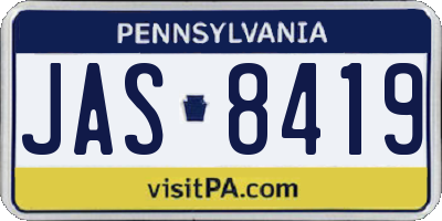 PA license plate JAS8419