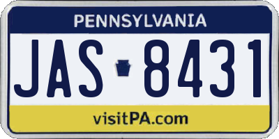 PA license plate JAS8431