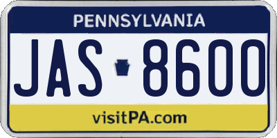 PA license plate JAS8600