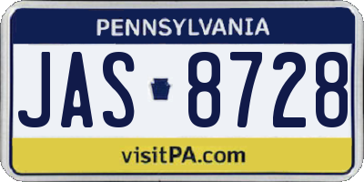 PA license plate JAS8728