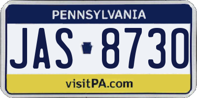 PA license plate JAS8730