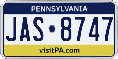 PA license plate JAS8747