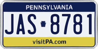 PA license plate JAS8781