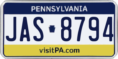 PA license plate JAS8794