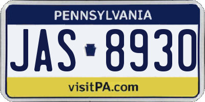 PA license plate JAS8930
