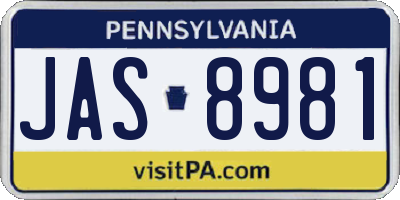 PA license plate JAS8981
