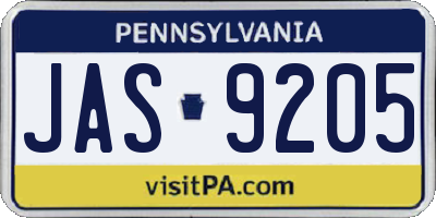 PA license plate JAS9205