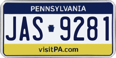 PA license plate JAS9281