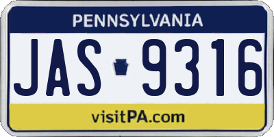 PA license plate JAS9316