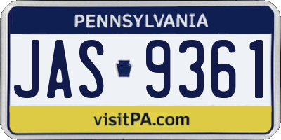PA license plate JAS9361