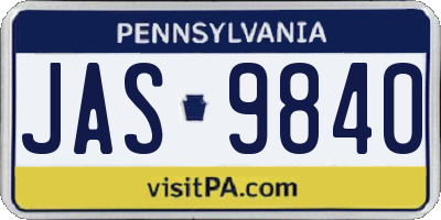 PA license plate JAS9840