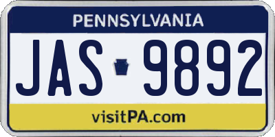 PA license plate JAS9892