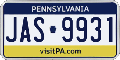 PA license plate JAS9931