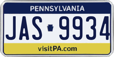PA license plate JAS9934