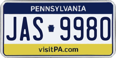 PA license plate JAS9980