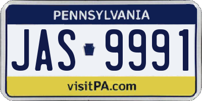 PA license plate JAS9991