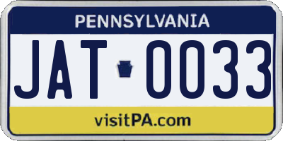 PA license plate JAT0033