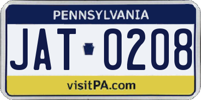 PA license plate JAT0208