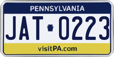 PA license plate JAT0223