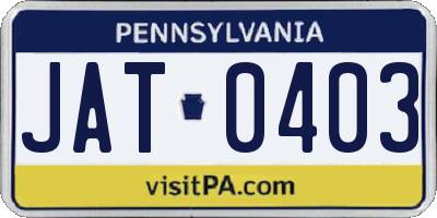 PA license plate JAT0403